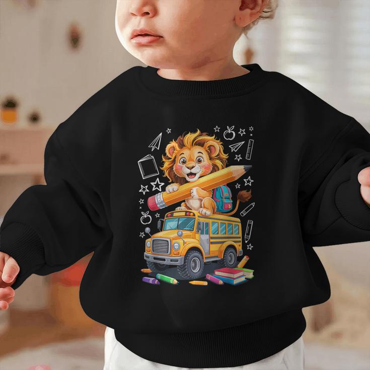 Back To School Lion School Bus 100 Days Of School Graphic Toddler Sweatshirt