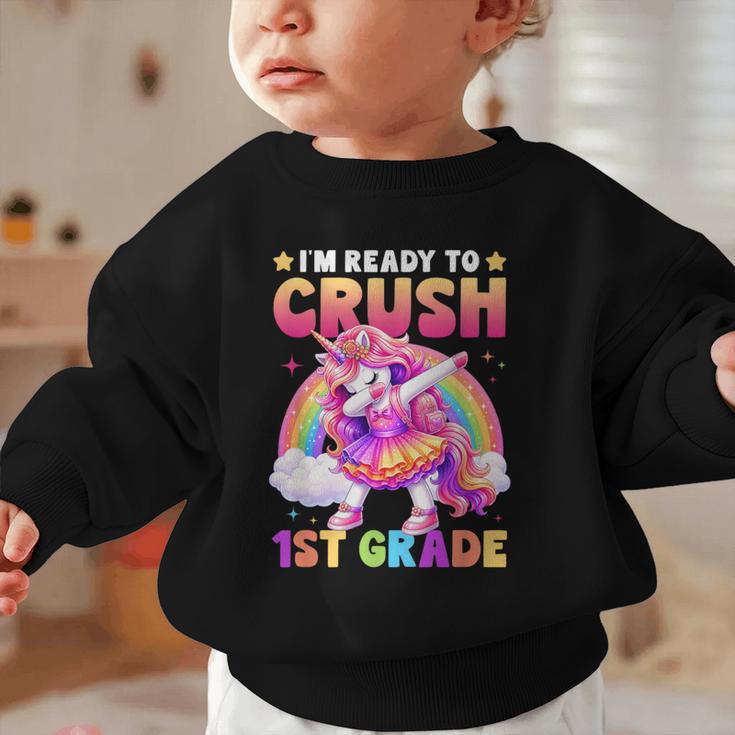 Back To School Unicorn Girls I'm Ready To Crush 1st Grade Graphic Toddler Sweatshirt