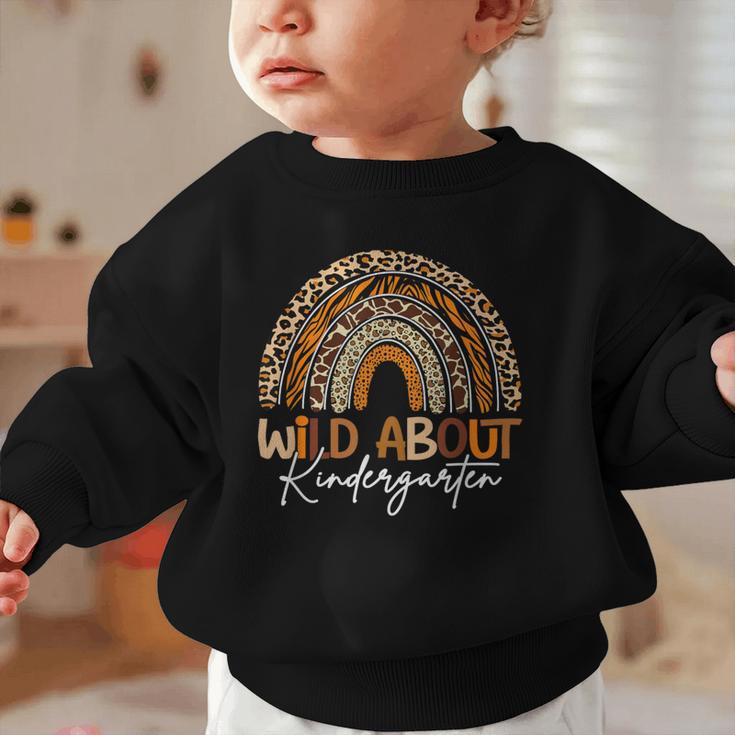 Back To School Wild About Kindergarten Leopard Rainbow Graphic Toddler Sweatshirt