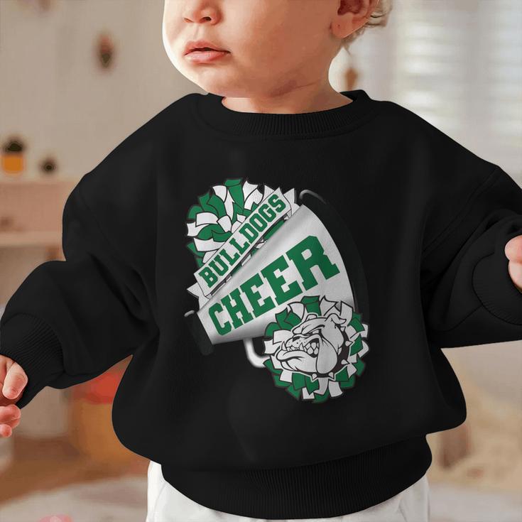 Bulldogs Cheerleading Back To School Cheer Team Spirit Green Graphic Toddler Sweatshirt Bulldogs Cheerleading Back To School Cheer Team Spirit Green Graphic Toddler Sweatshirt