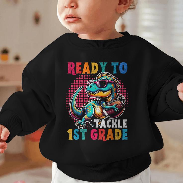 First Day Back To School 1st Grade Boys Football Dinosaur Graphic Toddler Sweatshirt