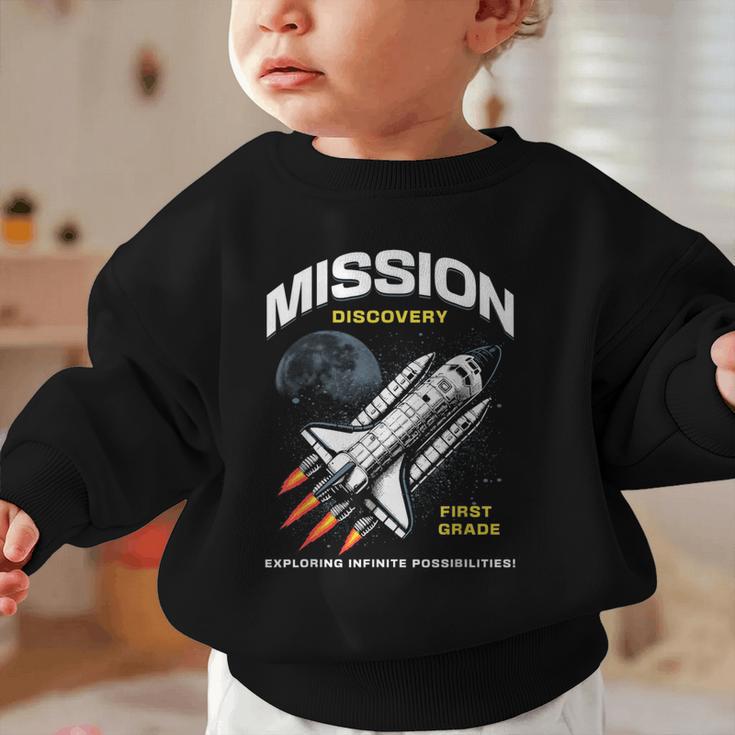 First Grade Back To School Space Rocket Astronaut Graphic Toddler Sweatshirt First Grade Back To School Space Rocket Astronaut Graphic Toddler Sweatshirt
