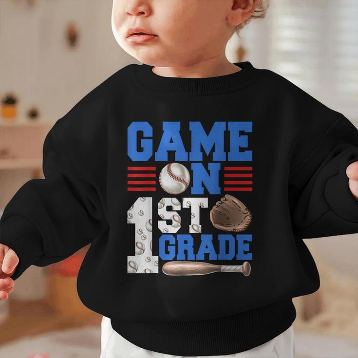 Game On First Grade Boy Baseball Back To School Graphic Toddler Sweatshirt