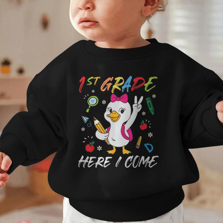 Girls Goose 1st Grade Here I Come Back To School Kids Graphic Toddler Sweatshirt Girls Goose 1st Grade Here I Come Back To School Kids Graphic Toddler Sweatshirt