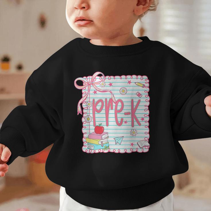 Girls Pre-K Coquette Bow Pink Preppy Back To School Graphic Toddler Sweatshirt