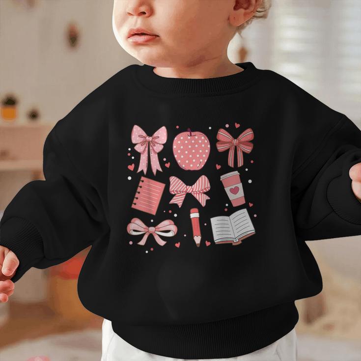 Happy Back To School 1st Day Toddler Girl Boho Coquette Bows Graphic Toddler Sweatshirt Happy Back To School 1st Day Toddler Girl Boho Coquette Bows Graphic Toddler Sweatshirt