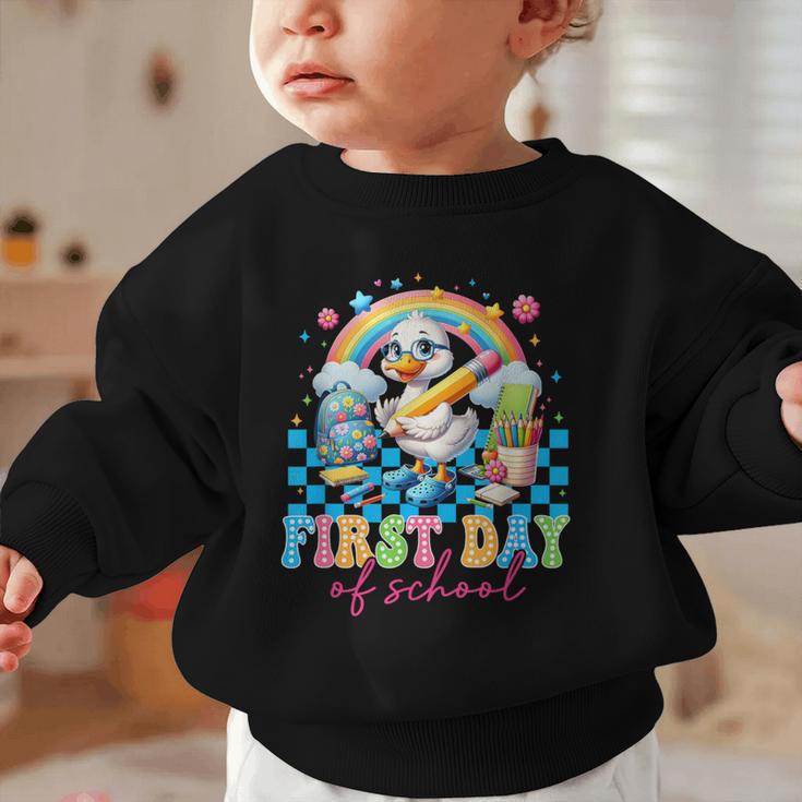 Happy First Day Of School Goose Cute Duck Back To School Graphic Toddler Sweatshirt