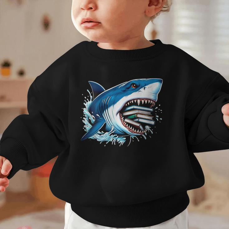 Kids Shark With School Books Back To School Shark Lovers Graphic Toddler Sweatshirt Kids Shark With School Books Back To School Shark Lovers Graphic Toddler Sweatshirt
