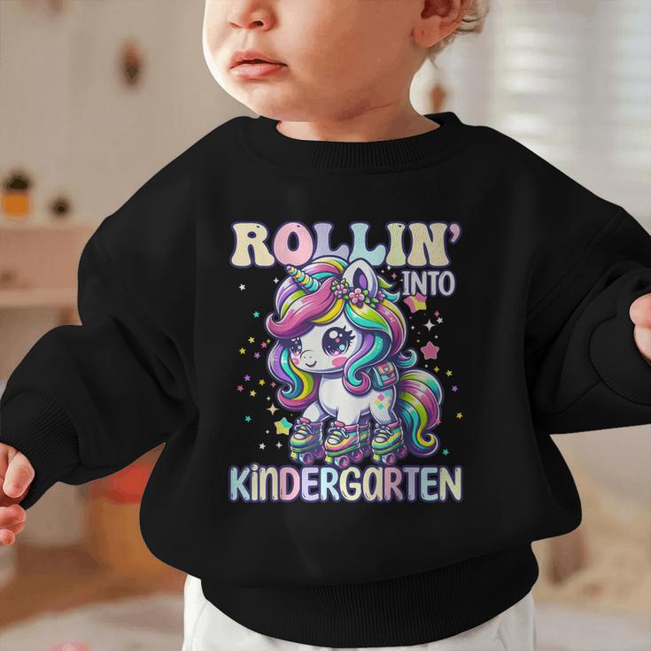 Kindergarten Back To School First Day Girls Rollin Unicorn Graphic Toddler Sweatshirt Kindergarten Back To School First Day Girls Rollin Unicorn Graphic Toddler Sweatshirt
