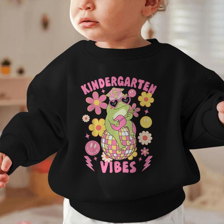 Kindergarten Vibes Groovy Kindergarten Back To School Frog Graphic Toddler Sweatshirt Kindergarten Vibes Groovy Kindergarten Back To School Frog Graphic Toddler Sweatshirt