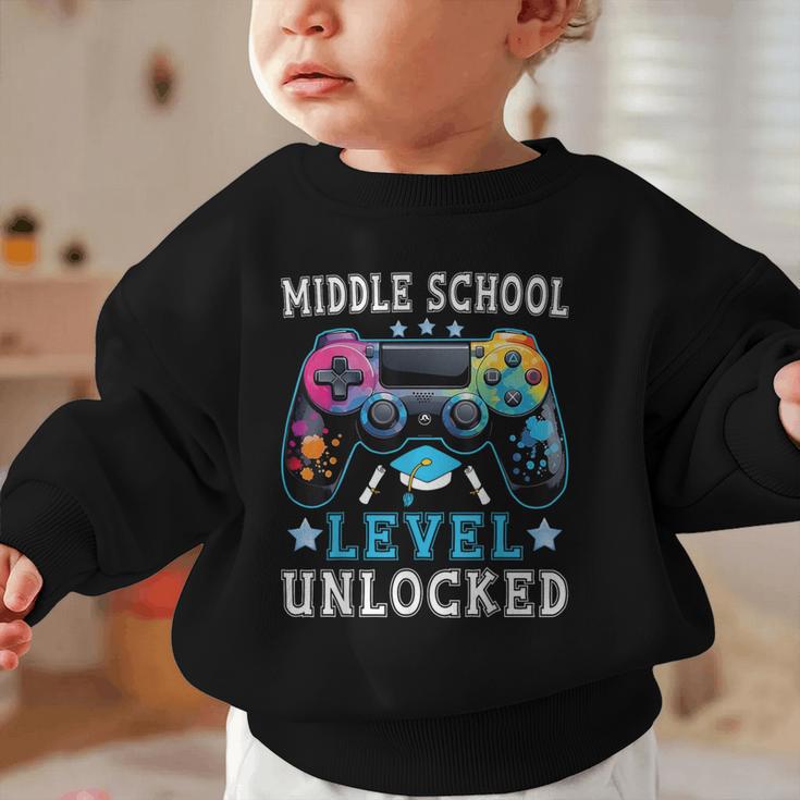 Middle School Level Unlocked Gamer First Day Back To School Graphic Toddler Sweatshirt Middle School Level Unlocked Gamer First Day Back To School Graphic Toddler Sweatshirt