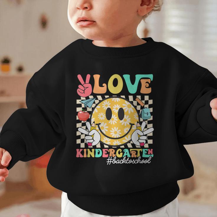 Peace Love Kindergarten Smile Face Back To School Girls Kids Graphic Toddler Sweatshirt Peace Love Kindergarten Smile Face Back To School Girls Kids Graphic Toddler Sweatshirt
