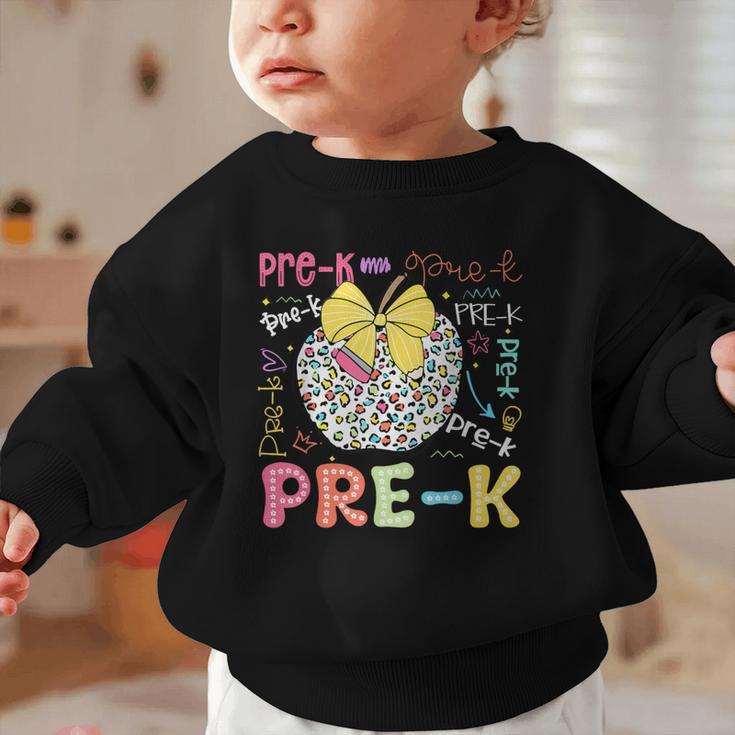 Pre-K Typography First Day Back To School Leopard Apple Graphic Toddler Sweatshirt Pre-K Typography First Day Back To School Leopard Apple Graphic Toddler Sweatshirt