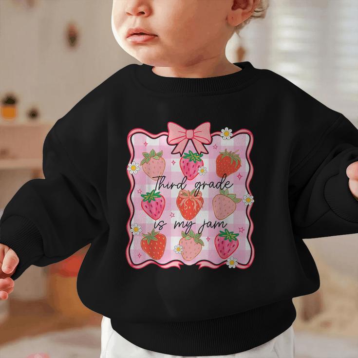 Preppy Back To School 3rd Grade Is My Jam Strawberry Bow Graphic Toddler Sweatshirt Preppy Back To School 3rd Grade Is My Jam Strawberry Bow Graphic Toddler Sweatshirt