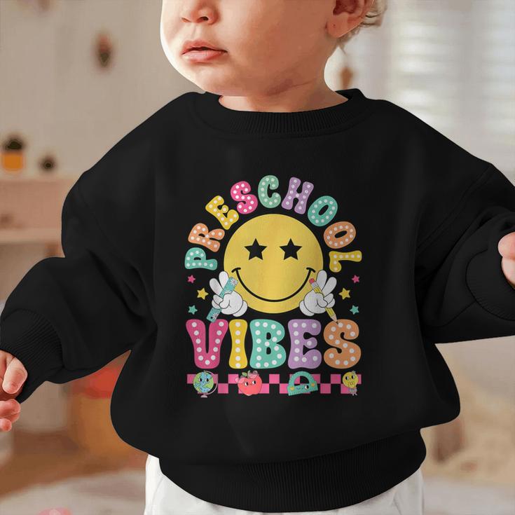 Preschool Vibes Smile Face Back To School Kinder Girls Kids Graphic Toddler Sweatshirt Preschool Vibes Smile Face Back To School Kinder Girls Kids Graphic Toddler Sweatshirt