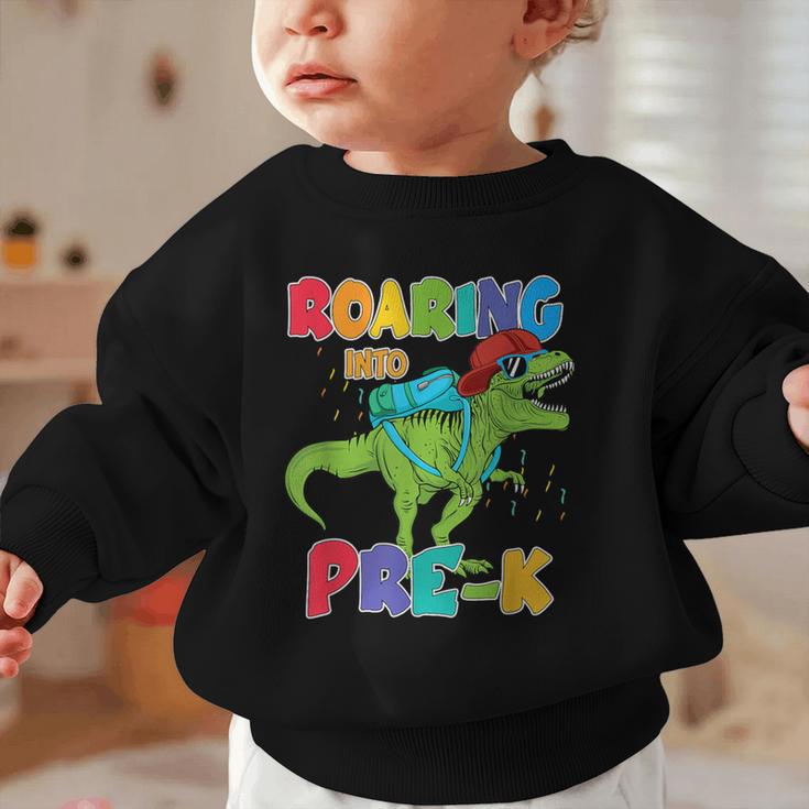 Roaring Into Pre-K Preschool Dinosaur Back To School Graphic Toddler Sweatshirt