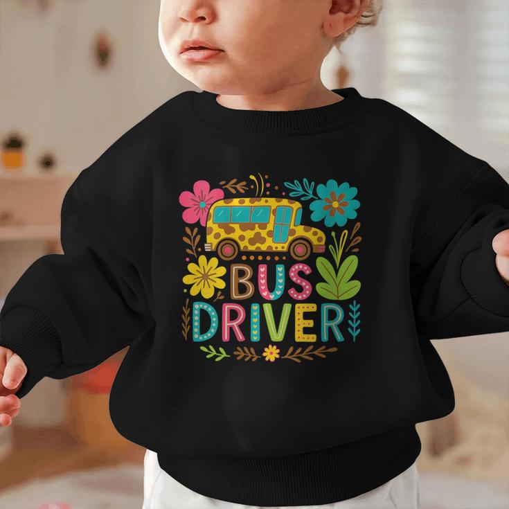 School Bus Driver Boho Floral Leopard Back To School Womens Graphic Toddler Sweatshirt