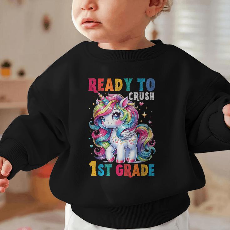 Student Unicorn Ready Back To School Crush 1st Grade Girls Graphic Toddler Sweatshirt Student Unicorn Ready Back To School Crush 1st Grade Girls Graphic Toddler Sweatshirt