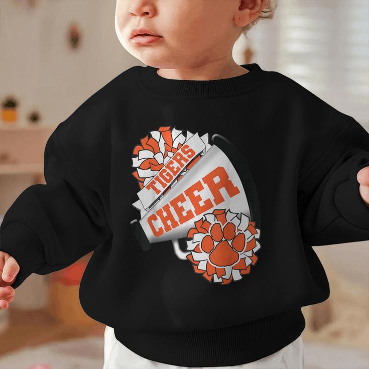 Tigers Cheerleading Back To School Cheer Team Spirit Orange Graphic Toddler Sweatshirt Tigers Cheerleading Back To School Cheer Team Spirit Orange Graphic Toddler Sweatshirt