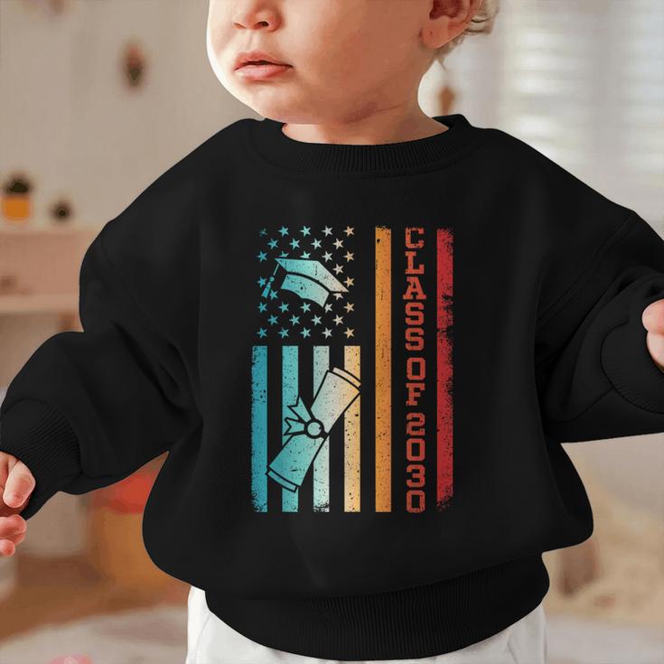 Vintage Class Of 2030 Graduation Back To School USA Flag Graphic Toddler Sweatshirt Vintage Class Of 2030 Graduation Back To School USA Flag Graphic Toddler Sweatshirt