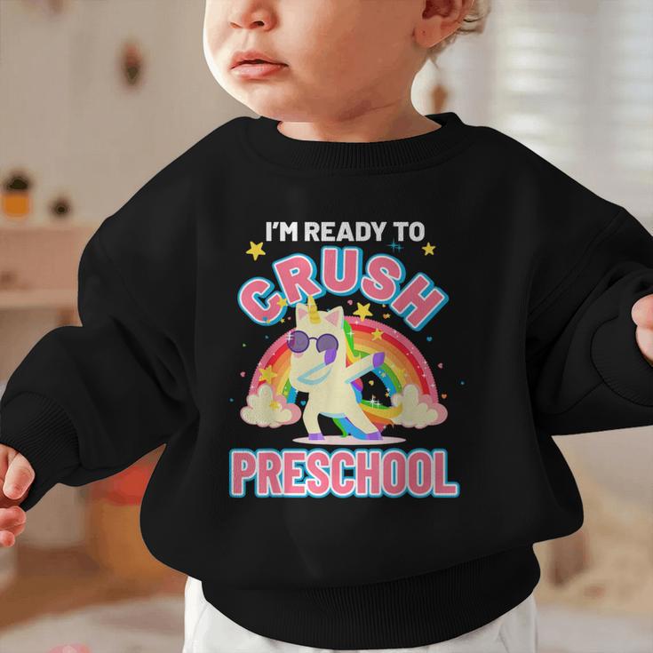 Welcome Back To School Unicorn Crushing Preschool Graphic Toddler Sweatshirt