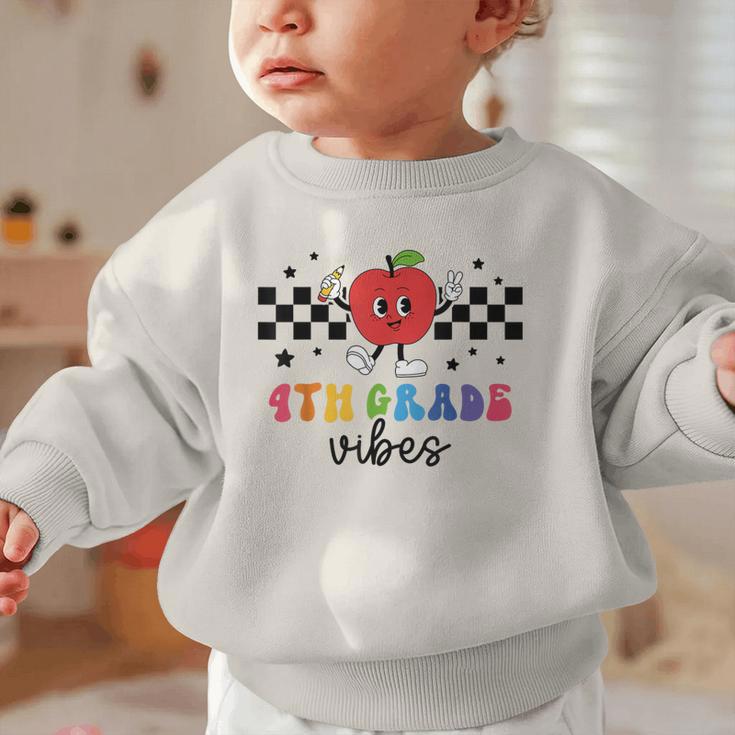 4th Grade Vibes Retro Groovy Apple Back To School Graphic Toddler Sweatshirt
