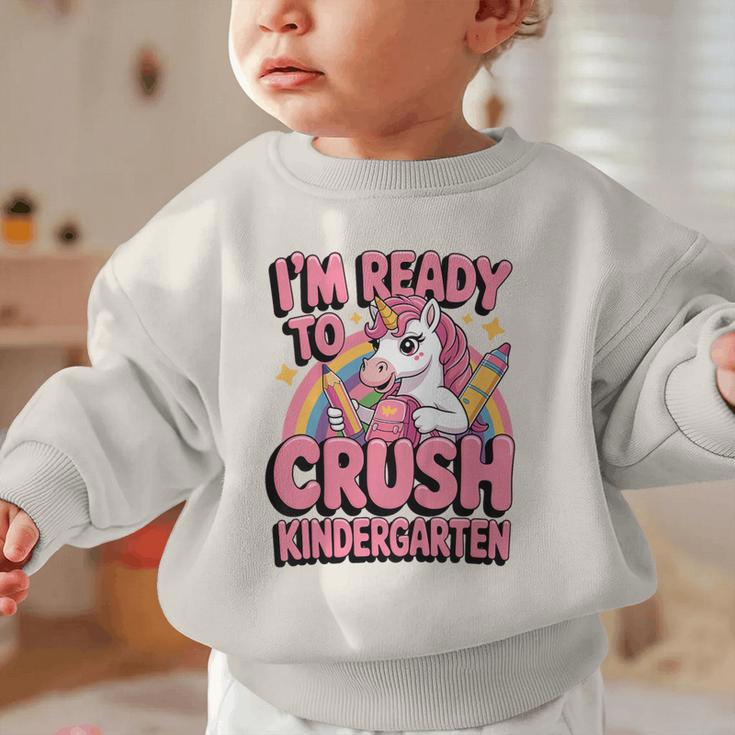 Back To School I'm Ready To Crush Kindergarten Unicorn Graphic Toddler Sweatshirt