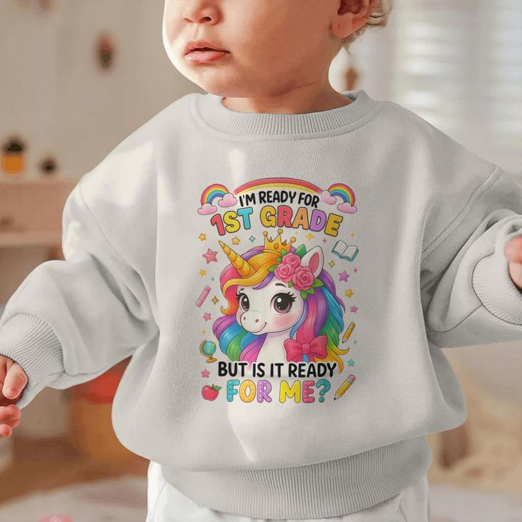 Crush First Grade Girls Back To School Unicorn First Day Graphic Toddler Sweatshirt