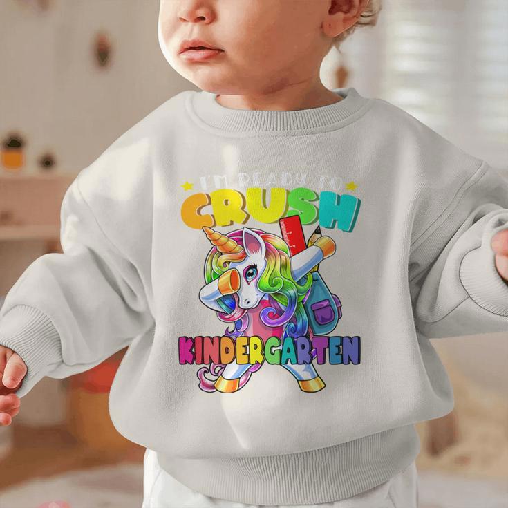 Crush Kindergarten Dabbing Unicorn Back To School Girls Performance Graphic Toddler Sweatshirt