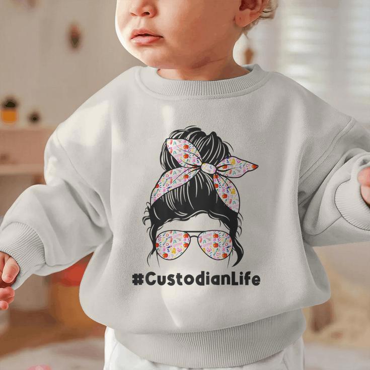 Custodian Life Messy Bun Hair Glasses Leopard Back To School Graphic Toddler Sweatshirt