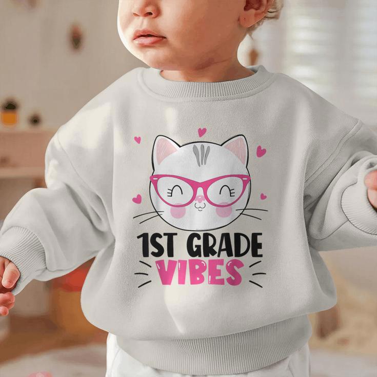Cute 1st Grade Vibes Cat Kitten Lover Back To School Girls Graphic Toddler Sweatshirt Cute 1st Grade Vibes Cat Kitten Lover Back To School Girls Graphic Toddler Sweatshirt
