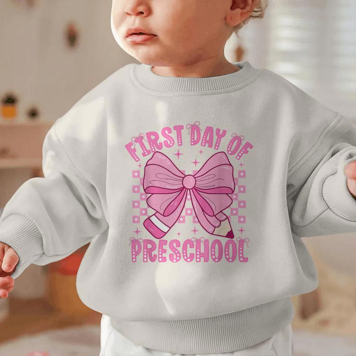 First Day Of Preschool Coquette Bow Back To School Girls Graphic Toddler Sweatshirt First Day Of Preschool Coquette Bow Back To School Girls Graphic Toddler Sweatshirt