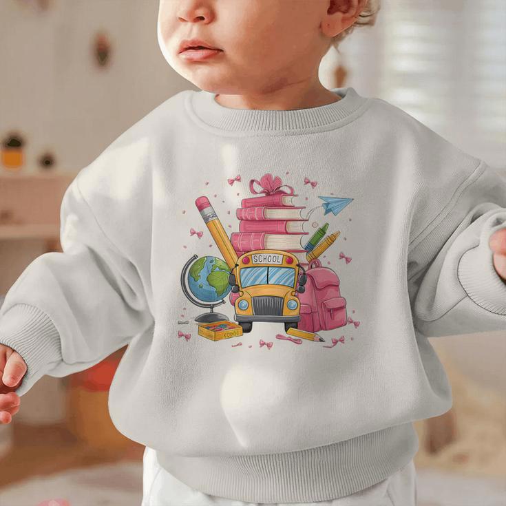 Girls Cute Pink Bows Coquette Aesthetic Back To School Graphic Toddler Sweatshirt