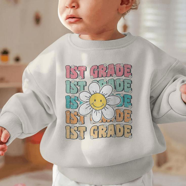 Groovy 1st Grade Back To School First Day Of First Grade Graphic Toddler Sweatshirt Groovy 1st Grade Back To School First Day Of First Grade Graphic Toddler Sweatshirt