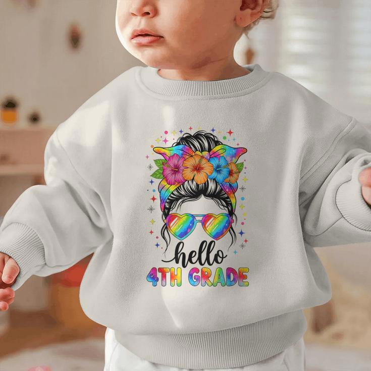 Hello 4th Grade Messy Bun Girls Back To School First Day Graphic Toddler Sweatshirt Hello 4th Grade Messy Bun Girls Back To School First Day Graphic Toddler Sweatshirt