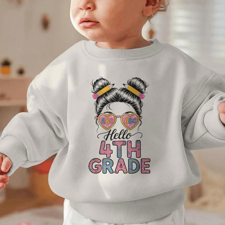 Hello 4th Grade Messy Bun Hair Back To School Girls Graphic Toddler Sweatshirt