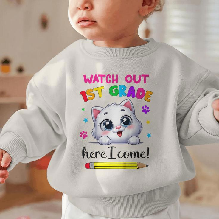 Kids Watch Out 1st Grade Here I Come Girls Cat Back To School Graphic Toddler Sweatshirt Kids Watch Out 1st Grade Here I Come Girls Cat Back To School Graphic Toddler Sweatshirt