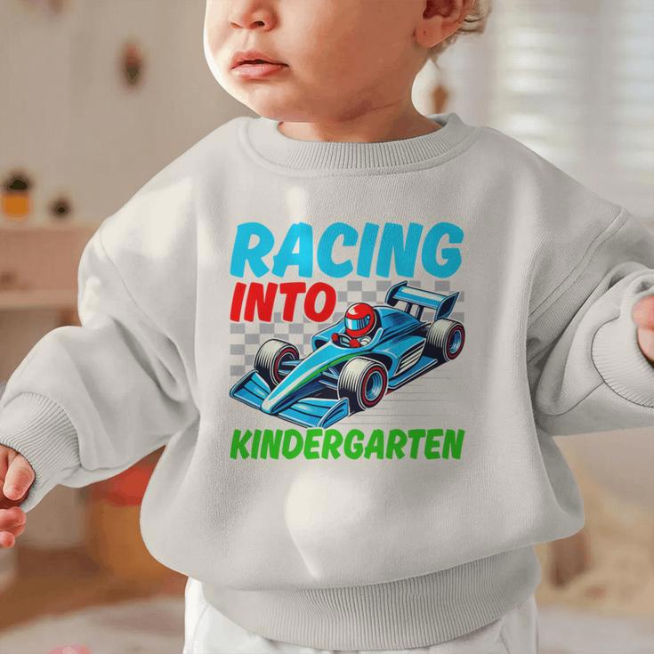 Racing Into Kindergarten Race Car Driver Back To School Performance Graphic Toddler Sweatshirt