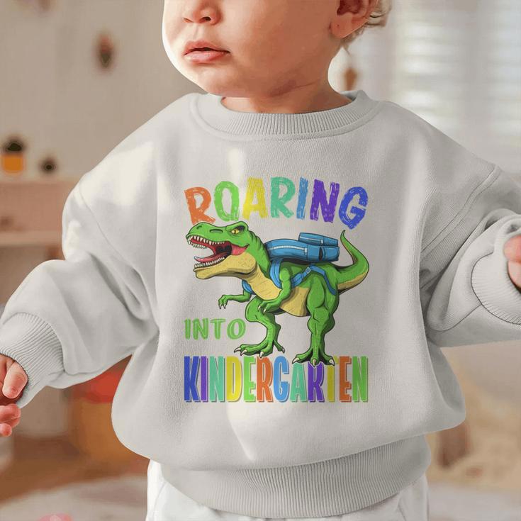 Roaring Into Kindergarten DinosaurRex Back To School Boys Performance Graphic Toddler Sweatshirt Roaring Into Kindergarten DinosaurRex Back To School Boys Performance Graphic Toddler Sweatshirt
