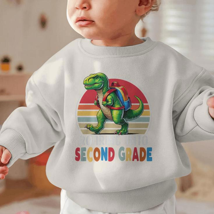 Roaring Into Second Grade T-Rex Back To School 2nd Grade Premium Tri-Blend Graphic Toddler Sweatshirt