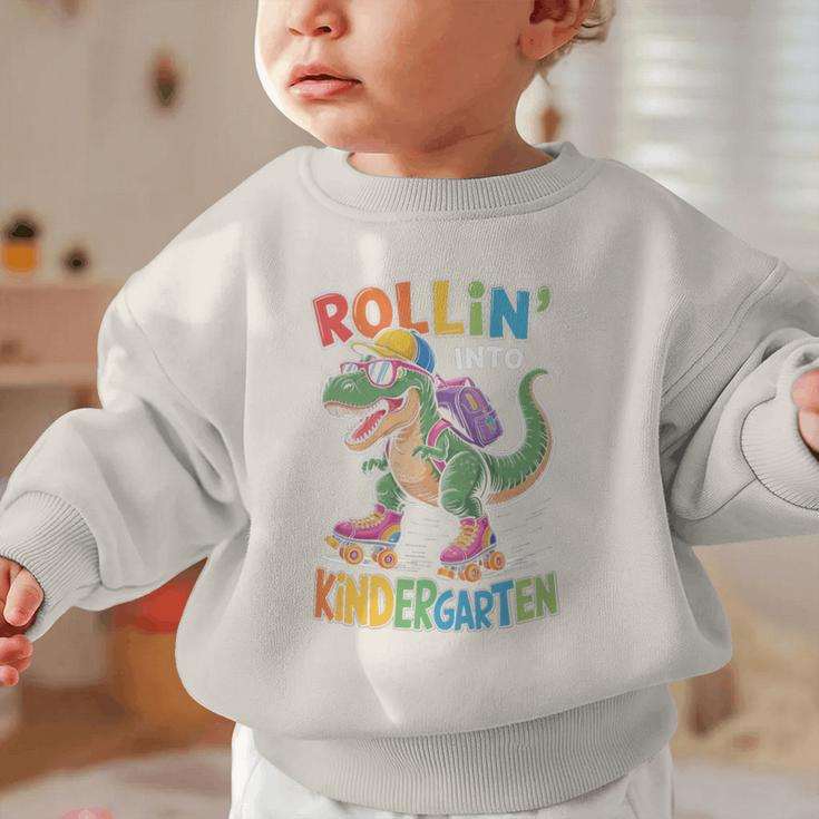 T Rex Rollin Into Kindergarten Back To School First Day Boys Graphic Toddler Sweatshirt T Rex Rollin Into Kindergarten Back To School First Day Boys Graphic Toddler Sweatshirt