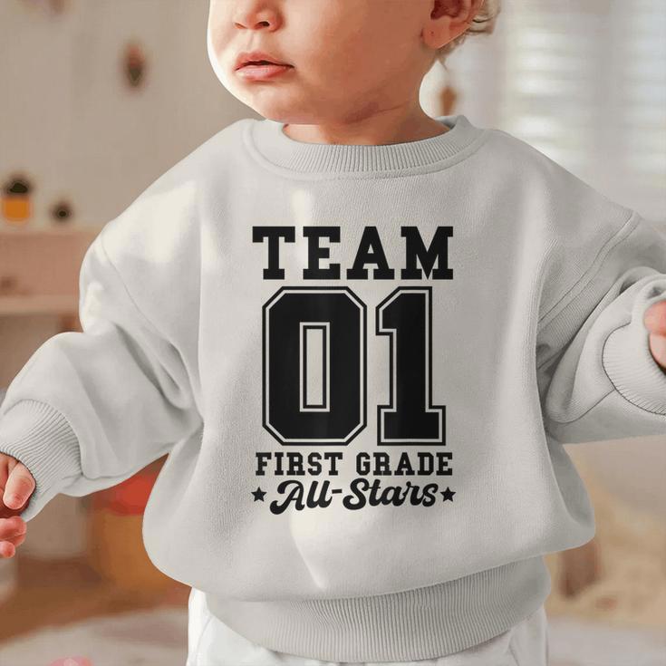 Team 1st Grade All-Stars Back To School Sports Jersey Graphic Toddler Sweatshirt