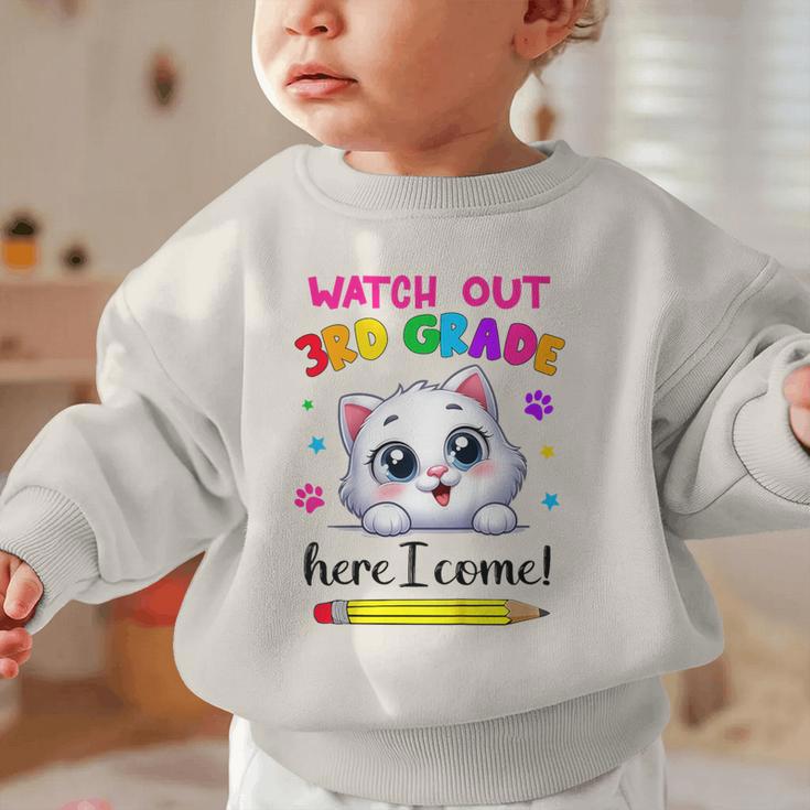 Watch Out 3rd Grade Here I Come Girls Cat Back To School Graphic Toddler Sweatshirt