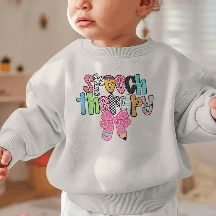 Women Speech Therapy Coquette Bow Pencil Back To School SLP Graphic Toddler Sweatshirt Women Speech Therapy Coquette Bow Pencil Back To School SLP Graphic Toddler Sweatshirt