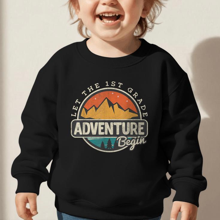 1st First Grade Shirt Adventure Begin Back To School Graphic Toddler Sweatshirt 1st First Grade Shirt Adventure Begin Back To School Graphic Toddler Sweatshirt
