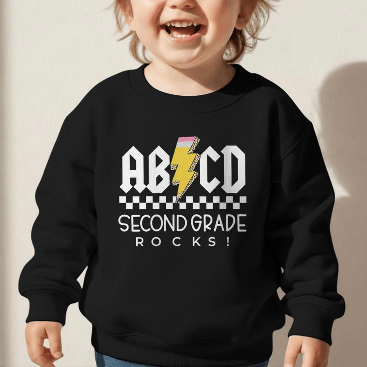 ABCD Second Grade Rocks First Day Of School Back To School Graphic Toddler Sweatshirt ABCD Second Grade Rocks First Day Of School Back To School Graphic Toddler Sweatshirt