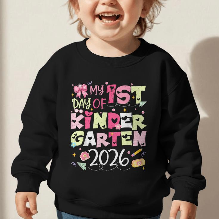 Back To School My 1st Day Of Kindergarten 2026 Bow Graphic Toddler Sweatshirt Back To School My 1st Day Of Kindergarten 2026 Bow Graphic Toddler Sweatshirt