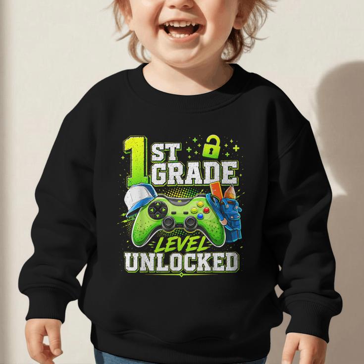 Back To School 1st First Grade Level Unlocked Gamer Kid Graphic Toddler Sweatshirt Back To School 1st First Grade Level Unlocked Gamer Kid Graphic Toddler Sweatshirt