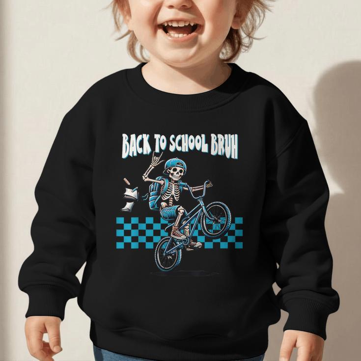Back To School Bruh Boy Skeleton Riding On a BMX Bike Graphic Toddler Sweatshirt