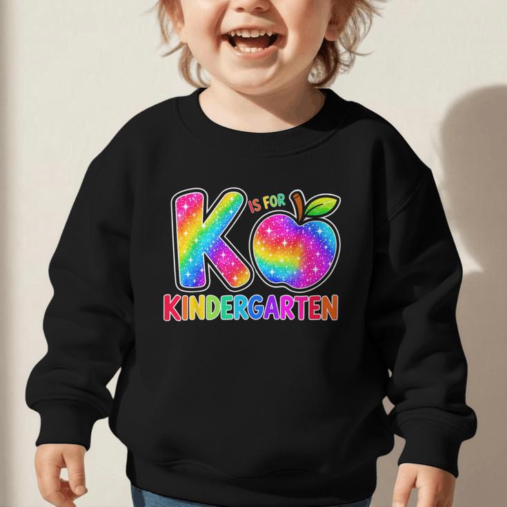 Back To School F Is For Kindergarten Rainbow Apple Kid Graphic Toddler Sweatshirt Back To School F Is For Kindergarten Rainbow Apple Kid Graphic Toddler Sweatshirt